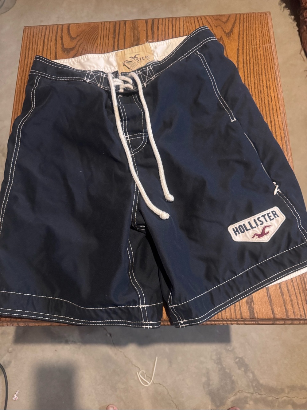 Hollister Navy Swim Board Shorts with White Drawstring